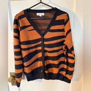 NWOT Amour Vert Women's Midnight and Orange Striped Sweater Size Medium